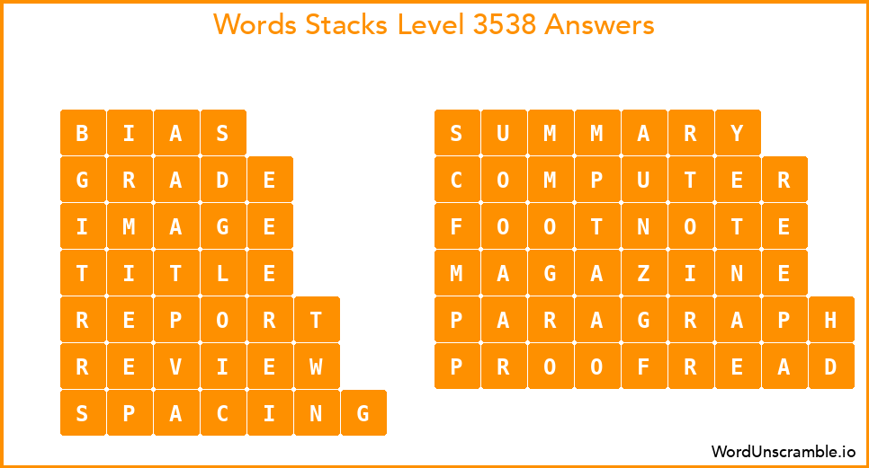 Word Stacks Level 3538 Answers