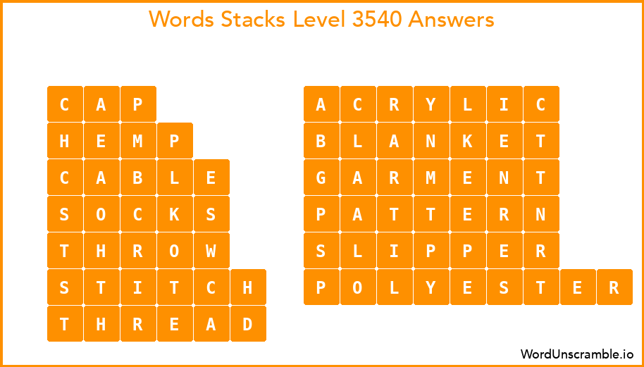 Word Stacks Level 3540 Answers