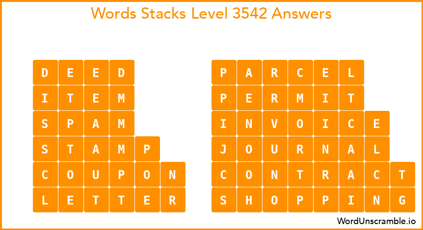 Word Stacks Level 3542 Answers