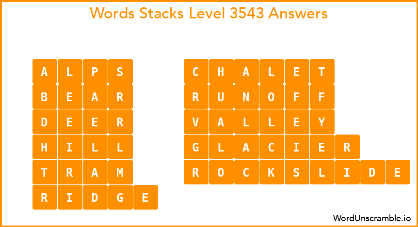 Word Stacks Level 3543 Answers