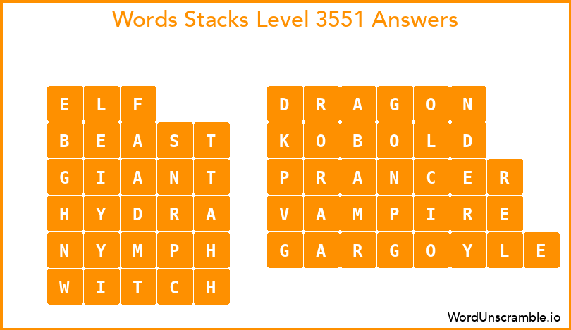 Word Stacks Level 3551 Answers