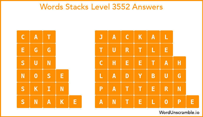 Word Stacks Level 3552 Answers