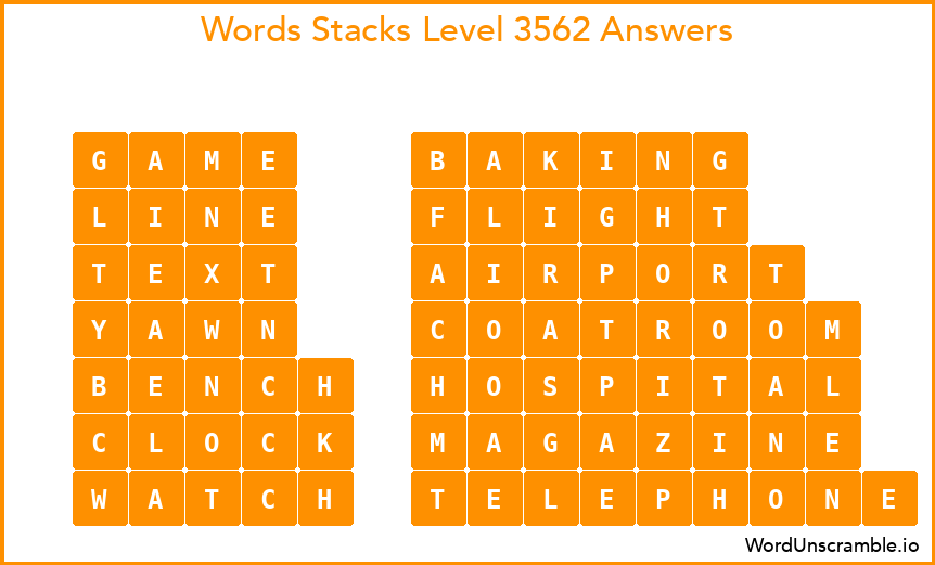 Word Stacks Level 3562 Answers