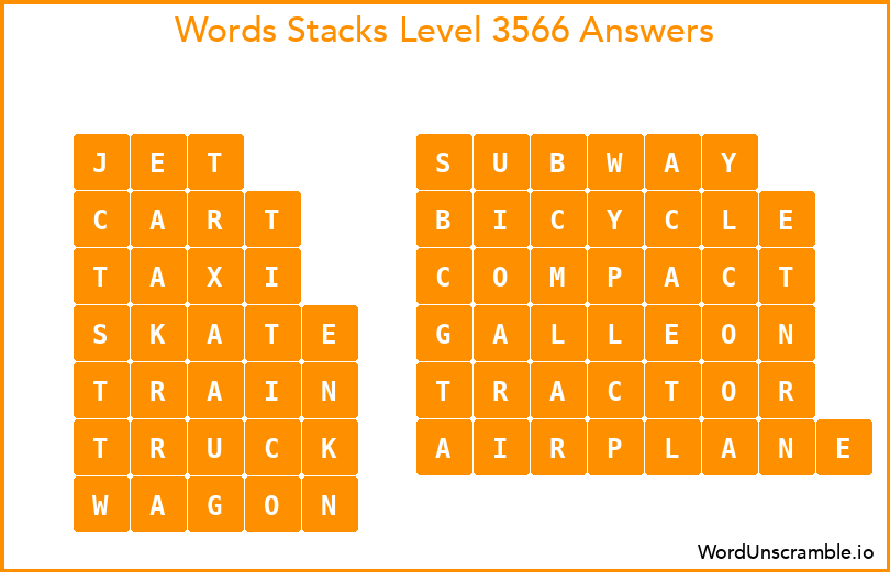 Word Stacks Level 3566 Answers