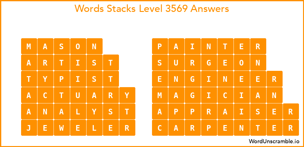 Word Stacks Level 3569 Answers