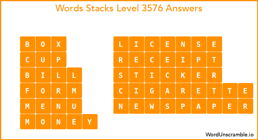 Word Stacks Level 3576 Answers