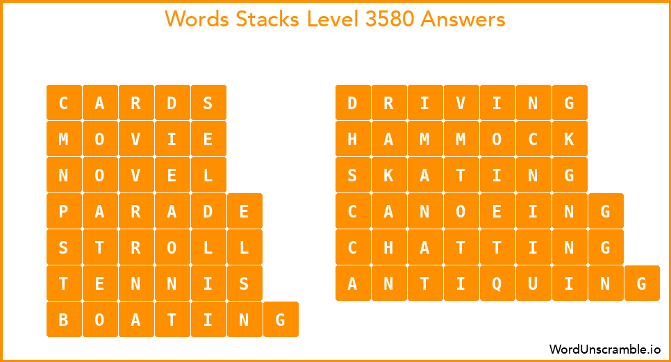 Word Stacks Level 3580 Answers