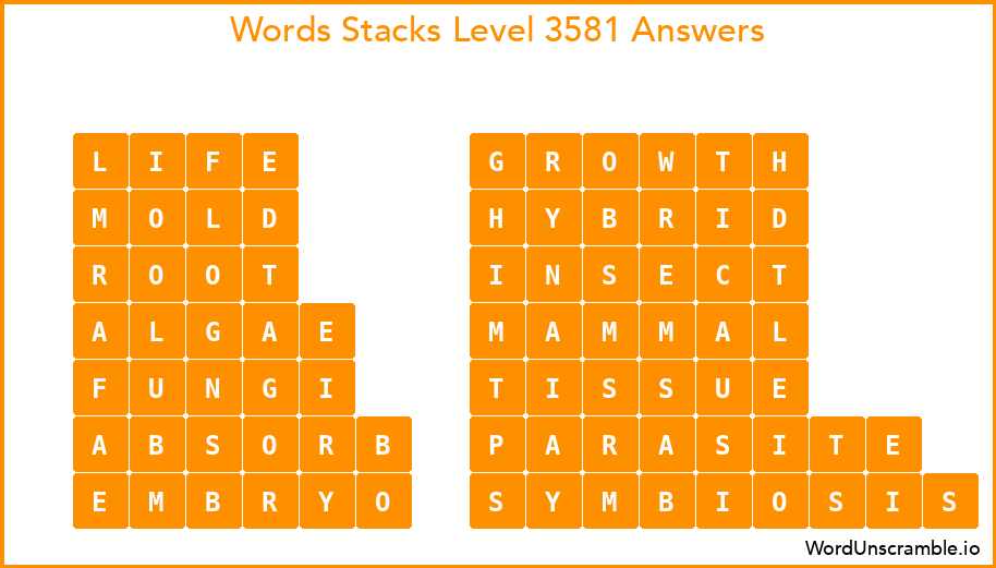 Word Stacks Level 3581 Answers