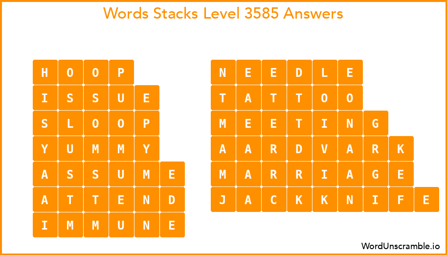 Word Stacks Level 3585 Answers