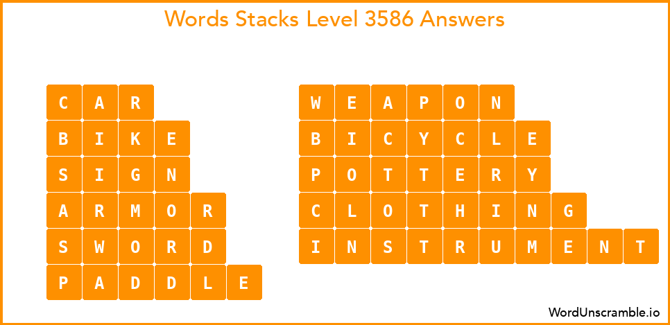 Word Stacks Level 3586 Answers