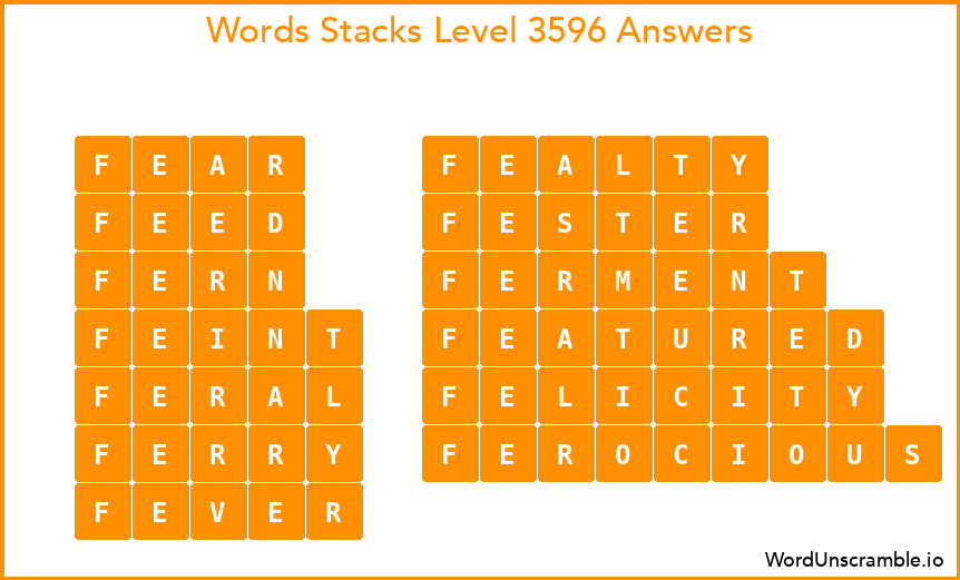 Word Stacks Level 3596 Answers