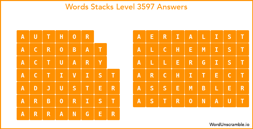 Word Stacks Level 3597 Answers