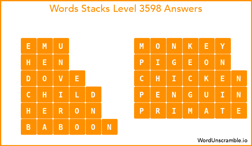 Word Stacks Level 3598 Answers