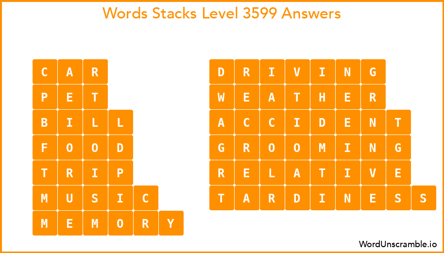 Word Stacks Level 3599 Answers