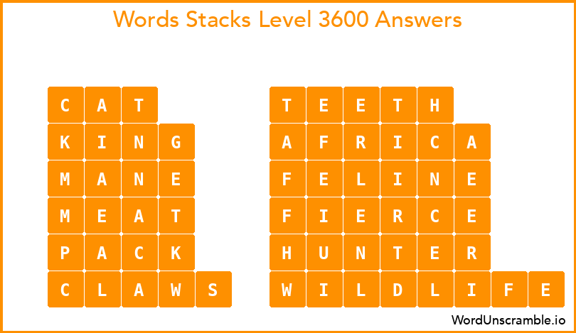 Word Stacks Level 3600 Answers