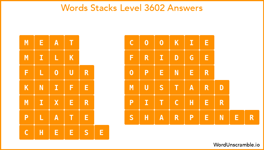 Word Stacks Level 3602 Answers