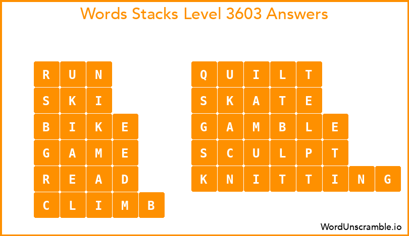 Word Stacks Level 3603 Answers