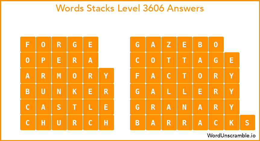 Word Stacks Level 3606 Answers