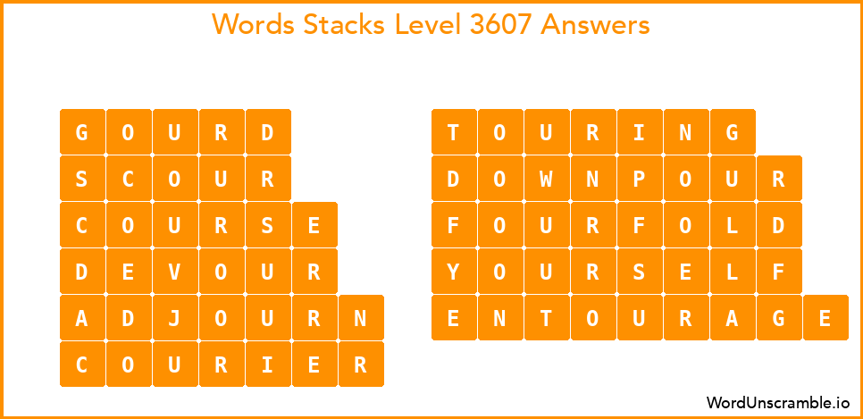 Word Stacks Level 3607 Answers