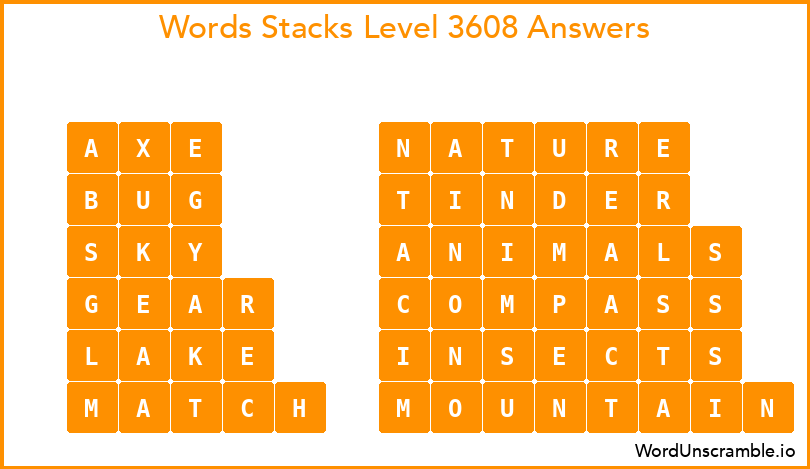 Word Stacks Level 3608 Answers