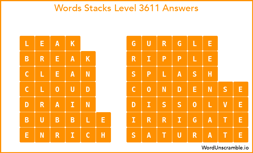 Word Stacks Level 3611 Answers
