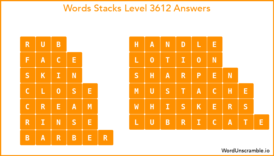 Word Stacks Level 3612 Answers