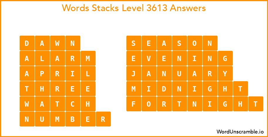 Word Stacks Level 3613 Answers