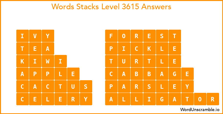 Word Stacks Level 3615 Answers