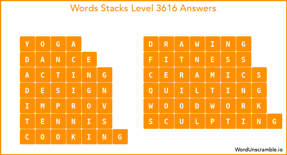 Word Stacks Level 3616 Answers