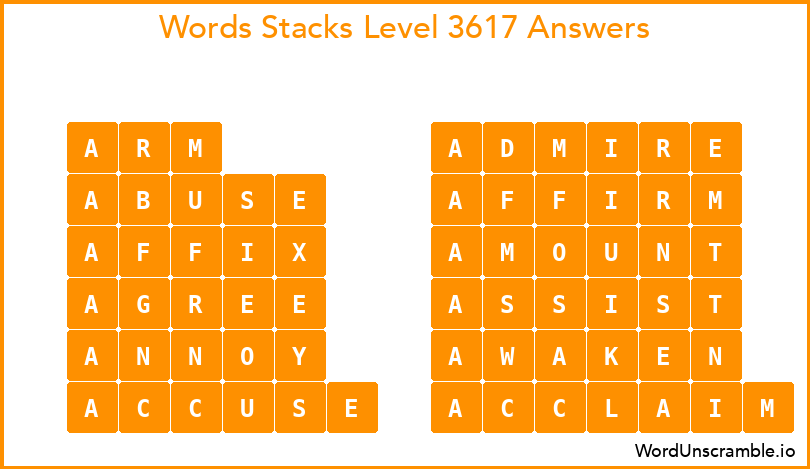 Word Stacks Level 3617 Answers