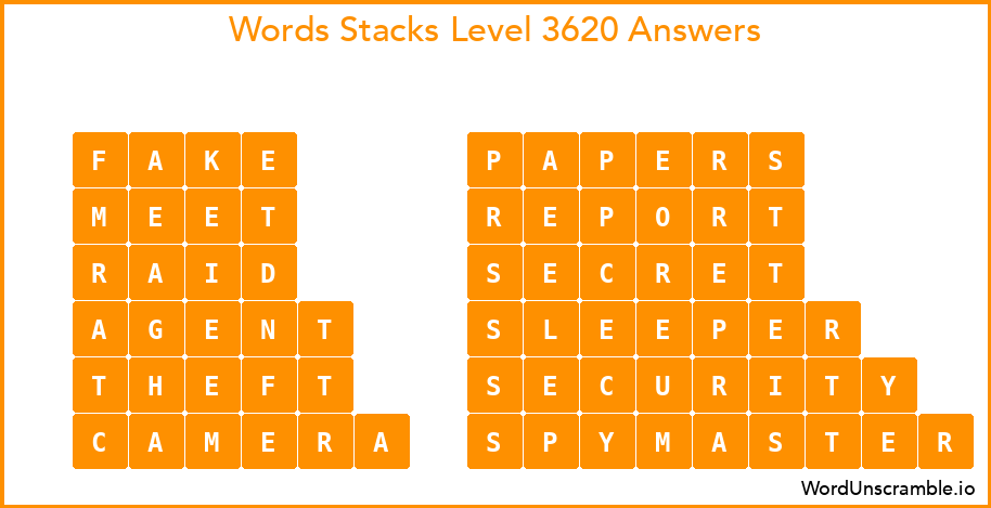 Word Stacks Level 3620 Answers