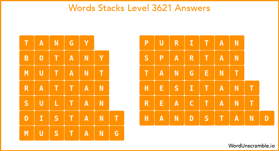 Word Stacks Level 3621 Answers
