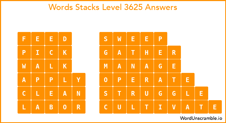 Word Stacks Level 3625 Answers