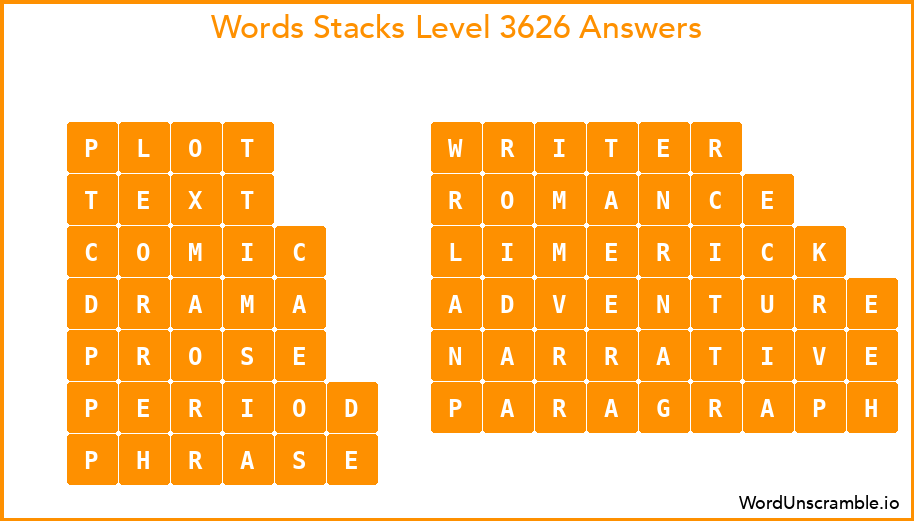 Word Stacks Level 3626 Answers