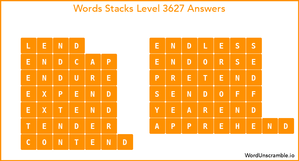 Word Stacks Level 3627 Answers