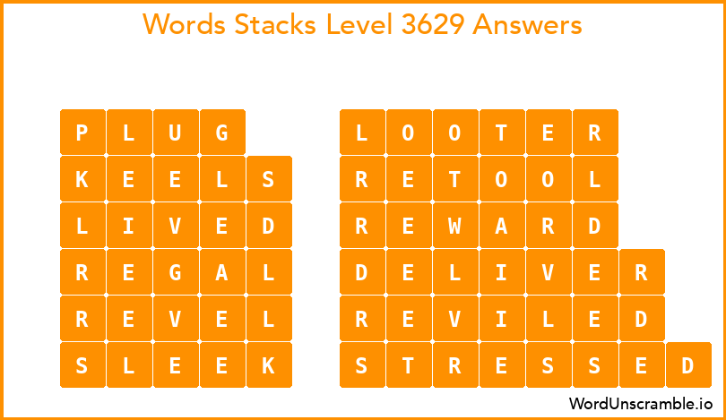Word Stacks Level 3629 Answers