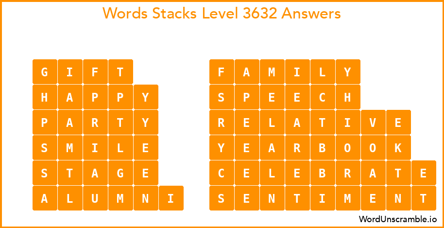 Word Stacks Level 3632 Answers