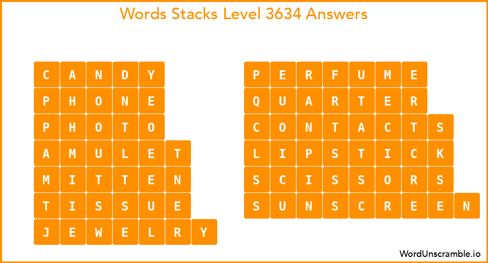 Word Stacks Level 3634 Answers