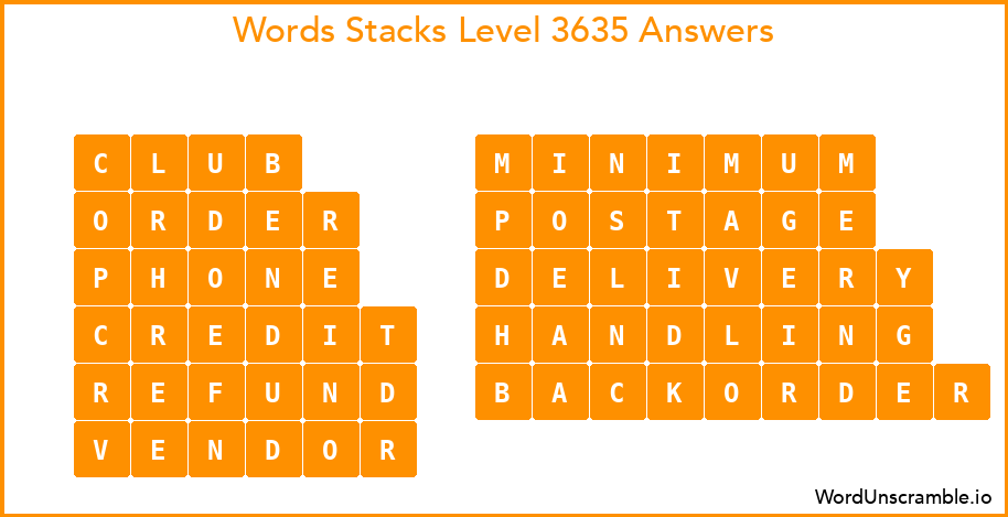 Word Stacks Level 3635 Answers