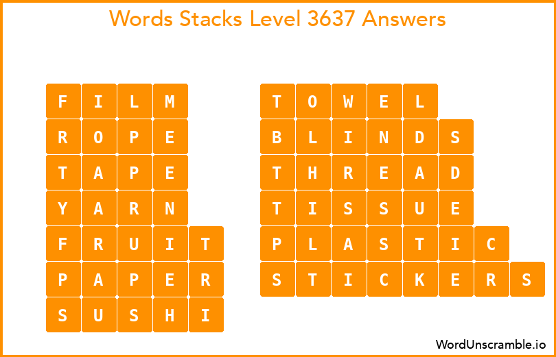 Word Stacks Level 3637 Answers