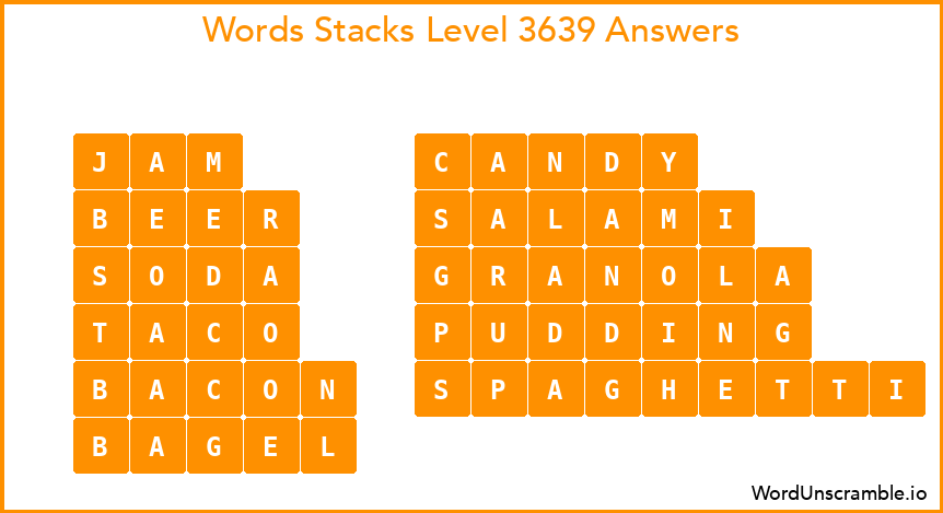 Word Stacks Level 3639 Answers