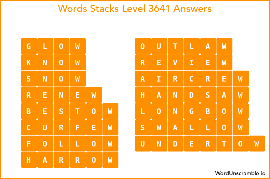 Word Stacks Level 3641 Answers