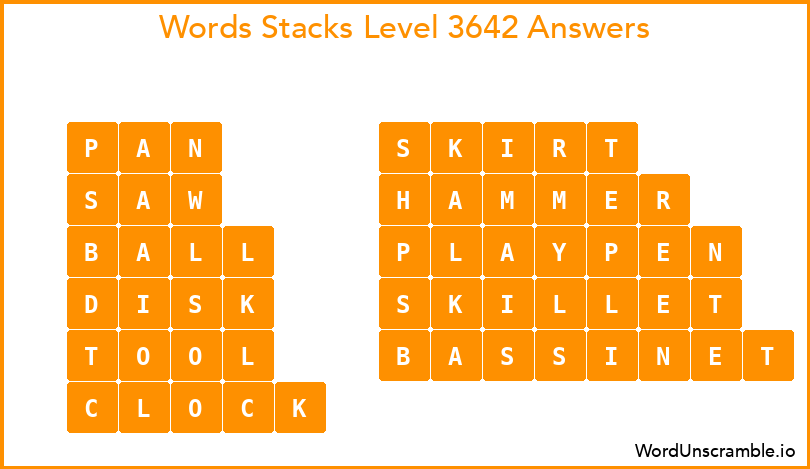 Word Stacks Level 3642 Answers