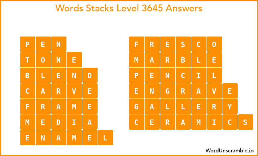 Word Stacks Level 3645 Answers