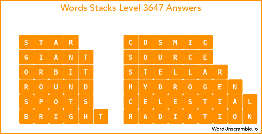 Word Stacks Level 3647 Answers