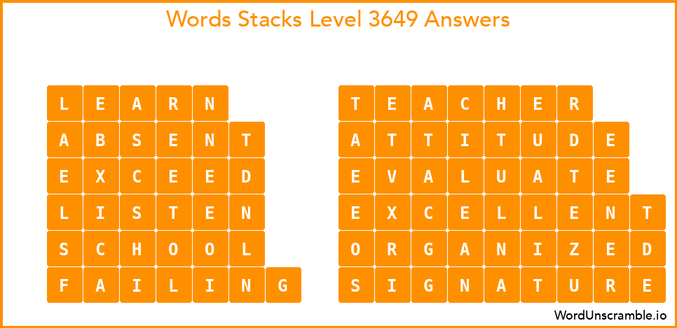 Word Stacks Level 3649 Answers