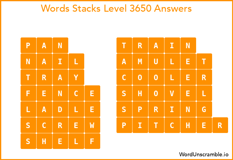 Word Stacks Level 3650 Answers