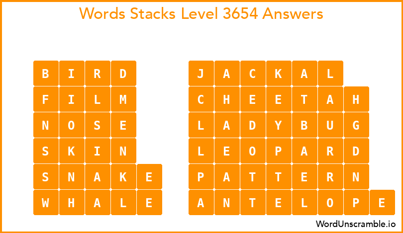 Word Stacks Level 3654 Answers