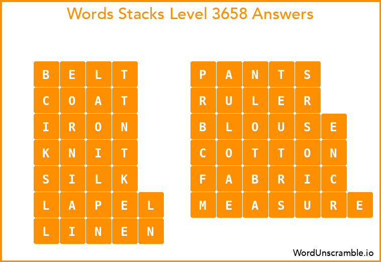 Word Stacks Level 3658 Answers