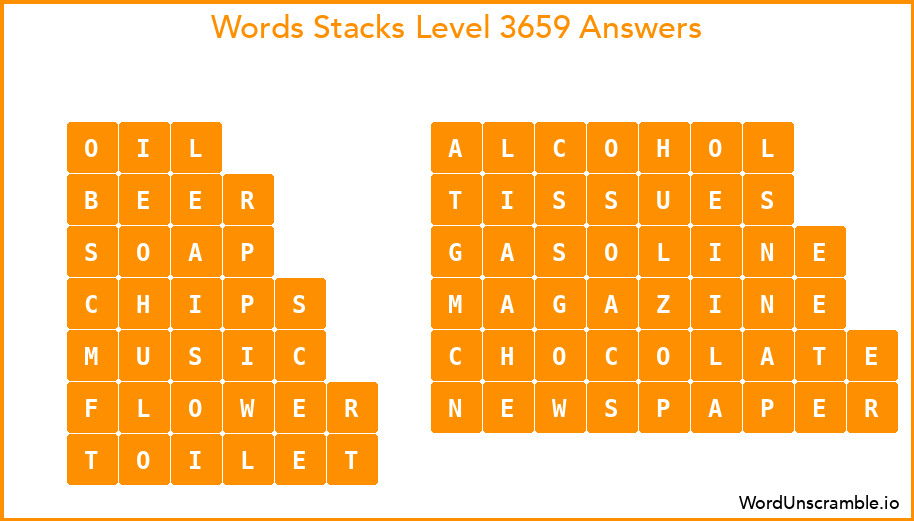 Word Stacks Level 3659 Answers